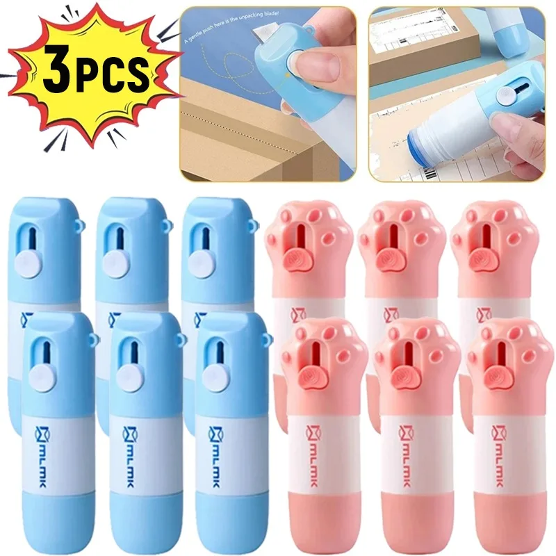 箱を開けるナイフ付きのポータブル感熱紙修正液、消しゴムボックスオープナー、データID保護、2 in 1