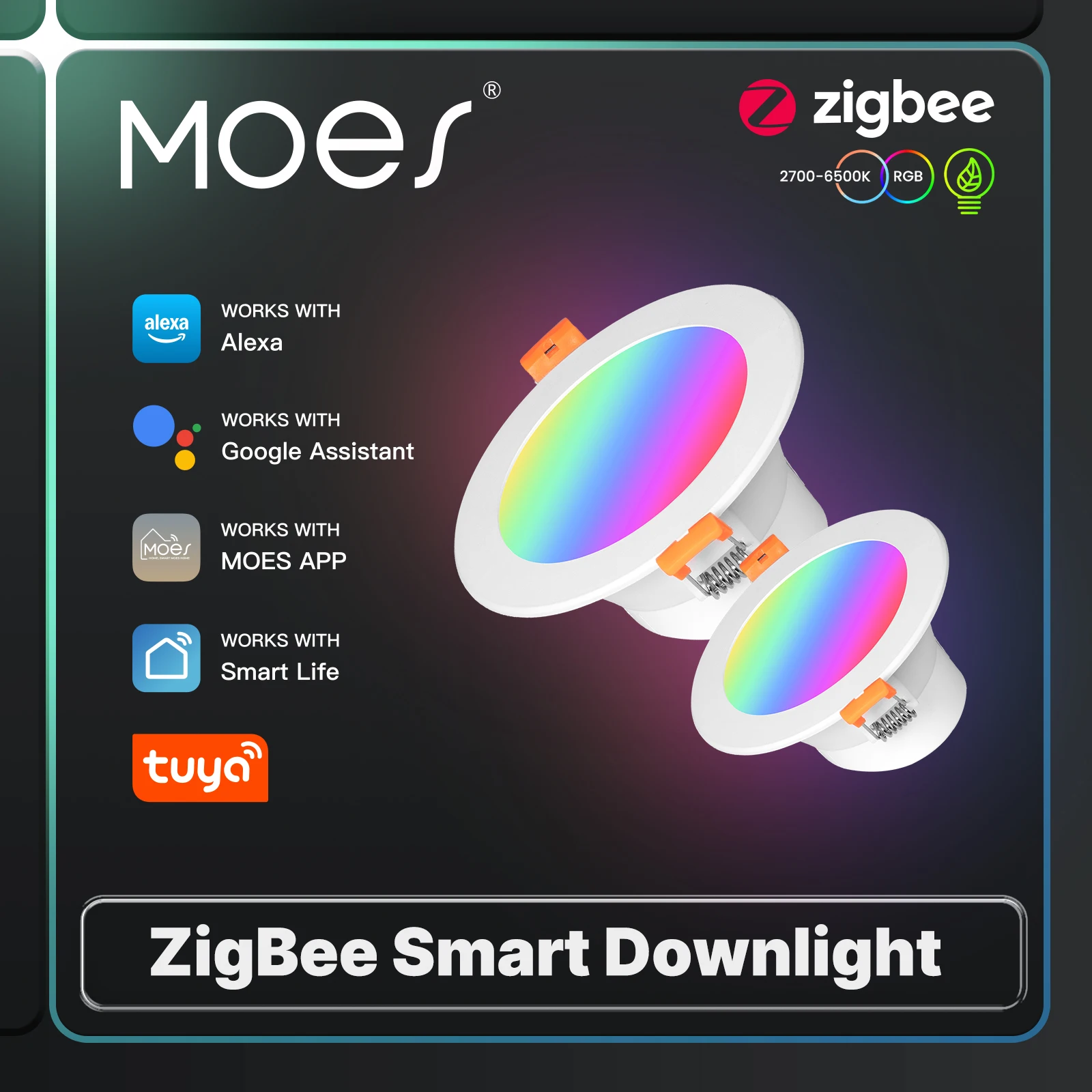 

MOES Tuya ZigBee Умный светодиодный потолочный светильник Круглые прожекторы 9 Вт/12 Вт RGB Цветная лампа с затемнением работает с Alexa Google Home