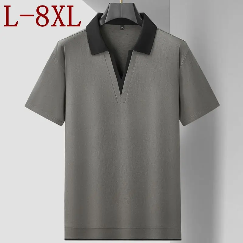 

Мужские летние поло-рубашки из высококачественного хлопка 8XL, 7XL, 6XL, новинка 2026 года, приятные к коже, свободного кроя, с отложным воротником