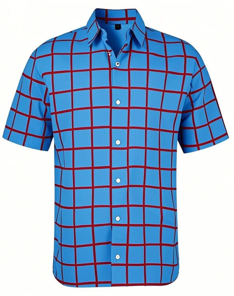 Fashion Men's Short Sleeve Shirt Casual Plaid Color Summer 3D Printed Lapel Shirt New  Fashion Casual Men's Clothing Unisex Tops
