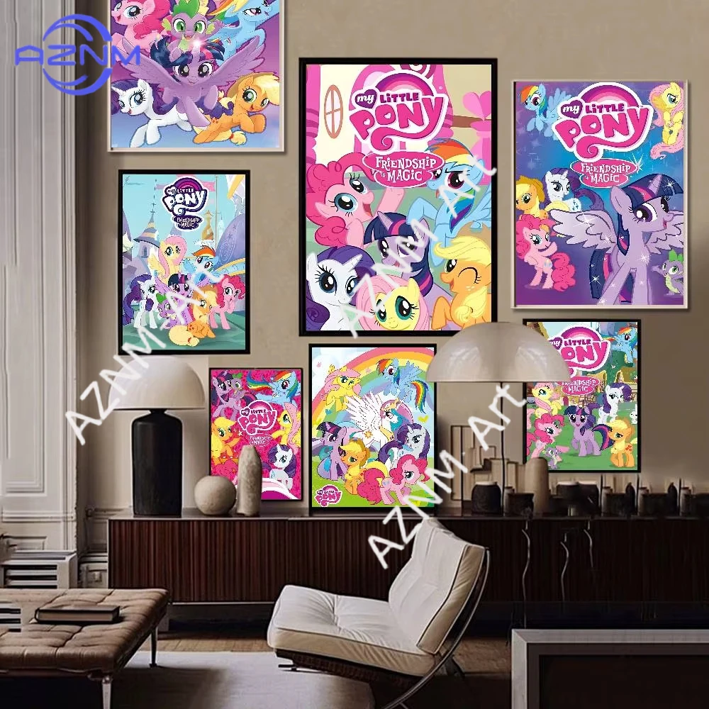 Animation M-My L-Little Pony Movie Sticky Posters Retro Kraft Paper Sticker DIY Room Bar Cafe Aesthetic Art Wall Painting