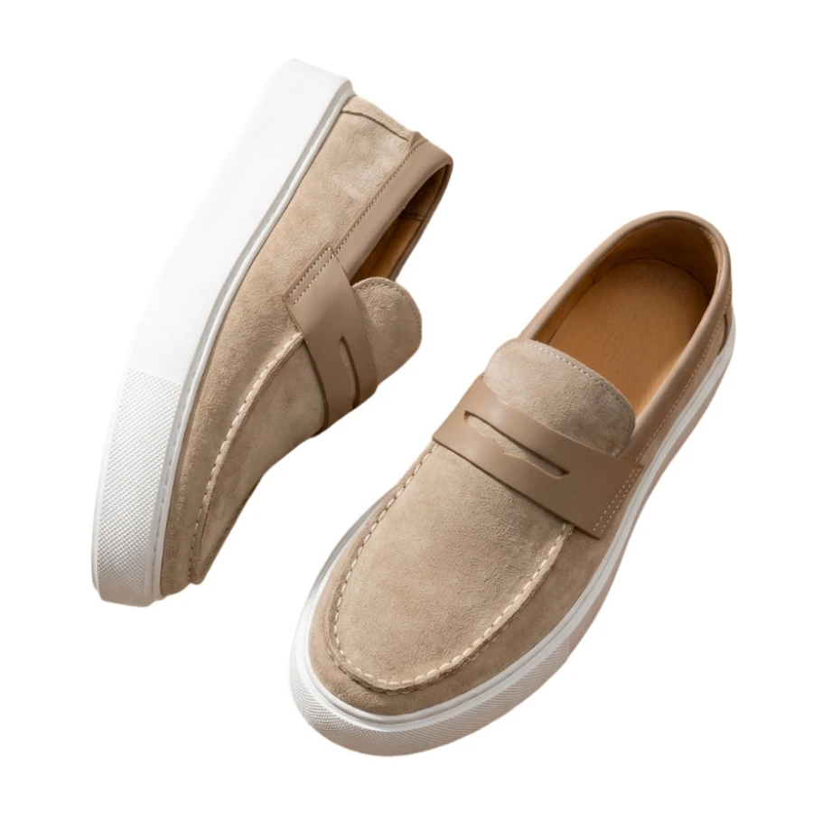 Men Penny Loafers Slip‑on Platform Casual Shoes Suede‑look Upper Round Toe Thick Sole Daily Walking Footwear BH0203
