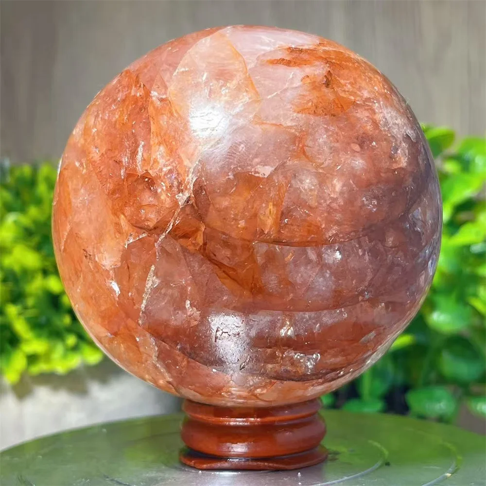 Natural Stunning Red Fire Quartz Crystal Ball Clear SpUnique Pattern Inside Ideal for Office Desk Decoration Holiday Giftere