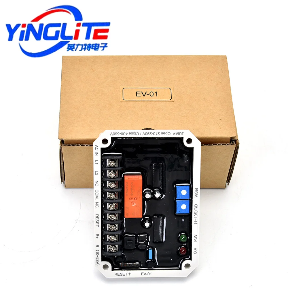 EV-01 Original Adjustable Voltage Protection Device, with a voltage range of 210 Vac to 290 Vac and 400 Vac to 560 Vac