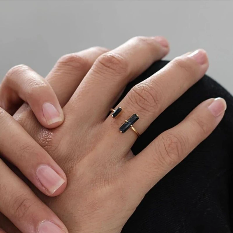 

Fashion New Europe and The United States Black Onyx Alloy Open Ring Minimalist Punk Retro Men's Holiday Party Accessories Gift