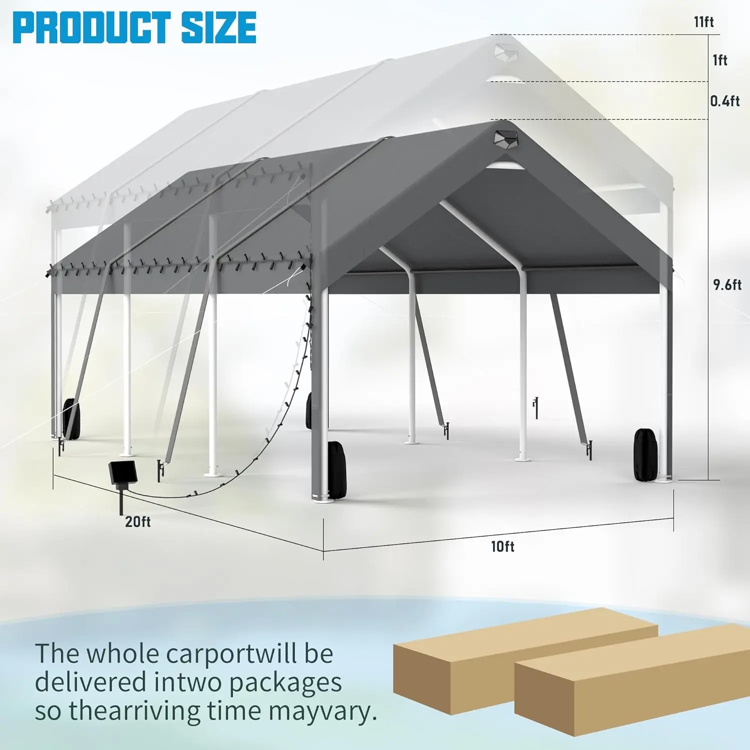 Heavy Duty, Carport Canopy, Portable Car Port Garage Adjustable Height, Car Shelter All Weather, Grey