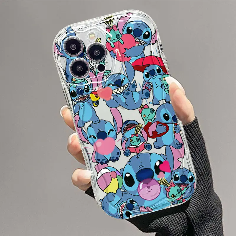 Disney Stitch Blow Bubbles Cute Phone Case For iPhone 15 14 13 Pro Max 13 12 11 Pro X XR XS MAX 7 8 Plus Mini Y2k Cartoon Cases