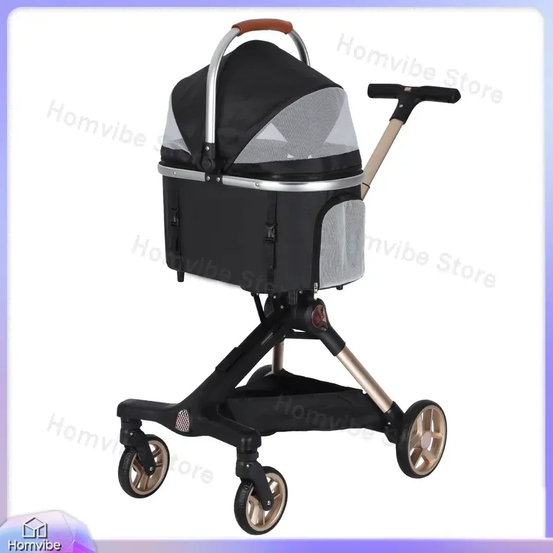 Luxury Foldable Pet Stroller Small Dog Cat Carrier Trolley Portable Push Cart for Walking Travel Outdoor Furniture Home
