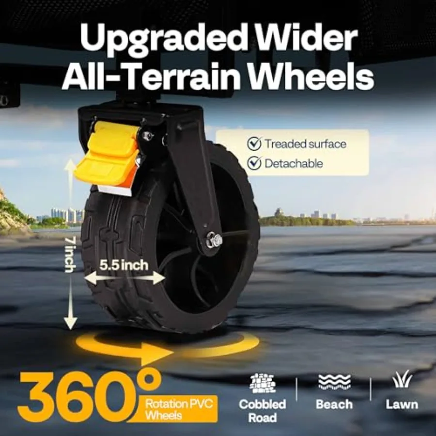 Vagão dobrável de dois andares de grande capacidade 400L 500lbs Carrinho dobrável utilitário resistente com rodas grandes 53 estendido para acampamento