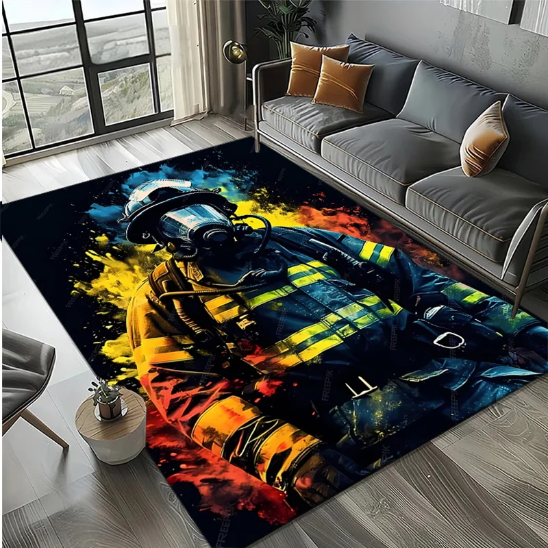 

Ковер с кристаллами пожарного, полиэстер из флиса 800 г/м2, нескользящий ковер, яркий декор для спальни, гостиной, домашний акцент на тему героя