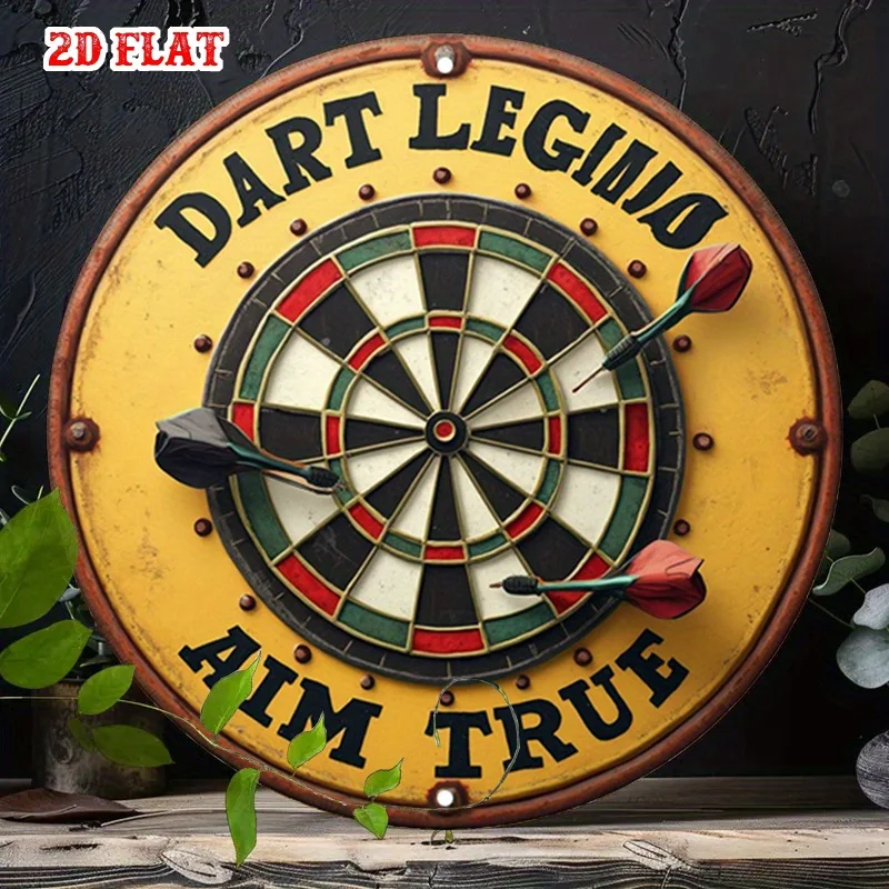 2D Flat Dartboard Metal Sign, Numbered 10 20 Bullseye, Durable Wall Decor for Home Bar Garage Target Practice