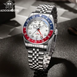 ADDIESDIVE AD2044 Men's Luxury Watch GMT Stainless Steel Quartz Watch 20ATM Dive Bubble Mirror Glass Luminous Relogio Masculino