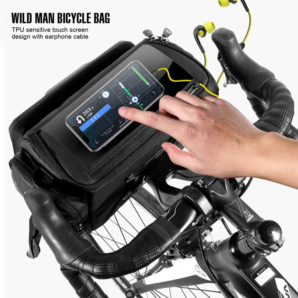 WILD MAN Bicycle Front Tube Bag 4L Handlebar Camera Waterproof Shoulder Bags