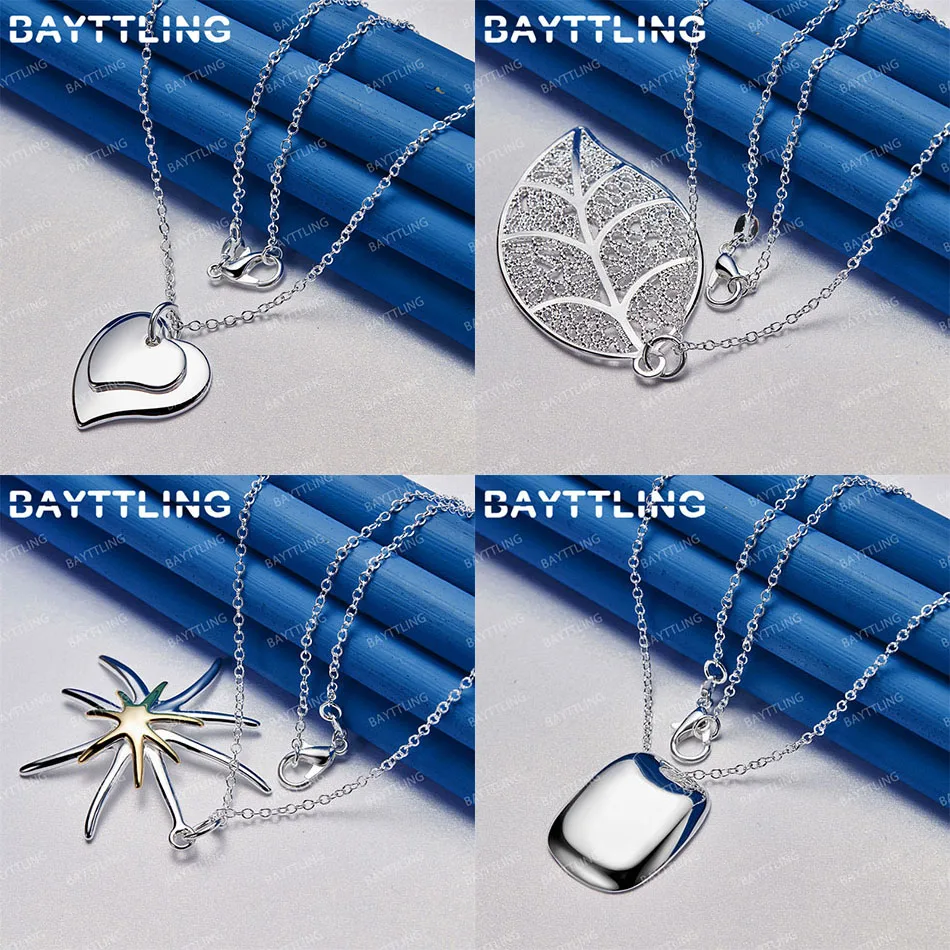 

Simple 925 Sterling Silver 16-30 Inch Delicate Leaf Double Layer Heart Pendant Necklace Women's Wedding Accessories Jewelry