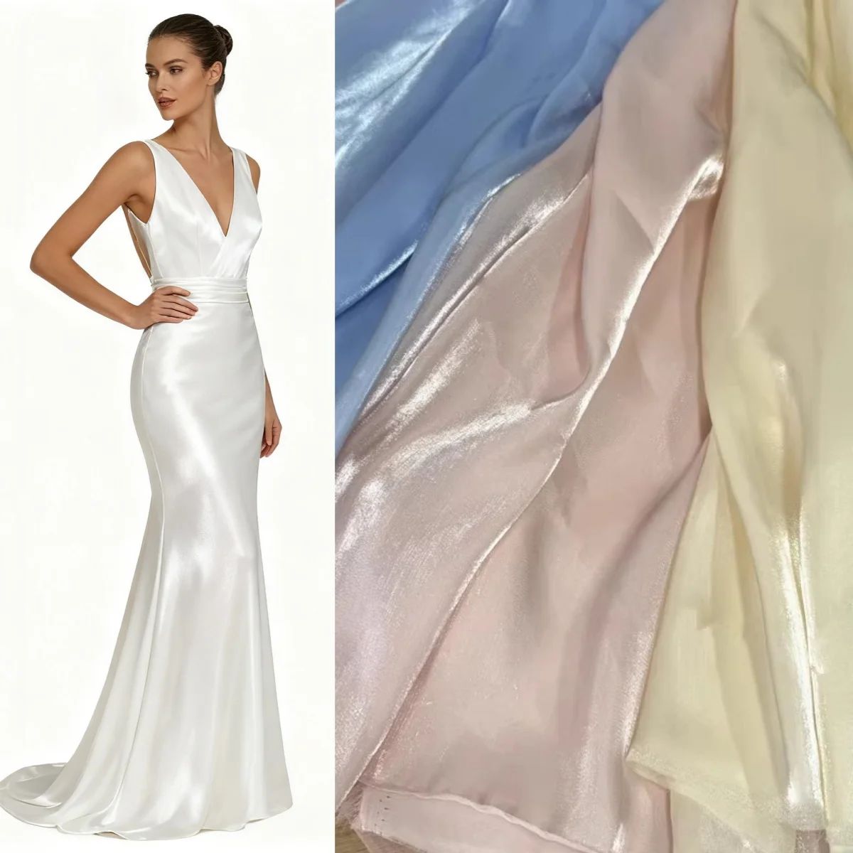 Grey blue white smooth satin water light liquid organza fabric sewn dress shirt DIY scene decoration Micro transparent fabric
