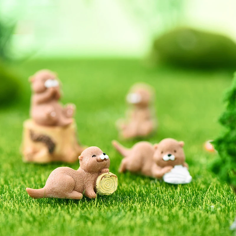 Mini Cute Otter Figurine Animal Model Moss Micro Landscape Home Decor Miniature Fairy Garden Decoration Accessories