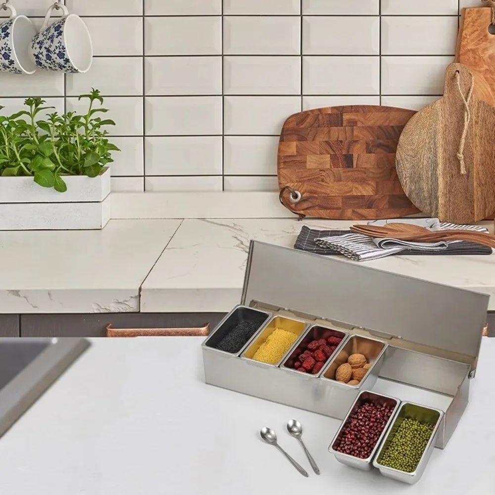 

Stainless Steel Seasoning Box 3/4/5/6 Gird with Lid Kitchen Spiece Storage Box Removable Fish Sauce Seasoning Container
