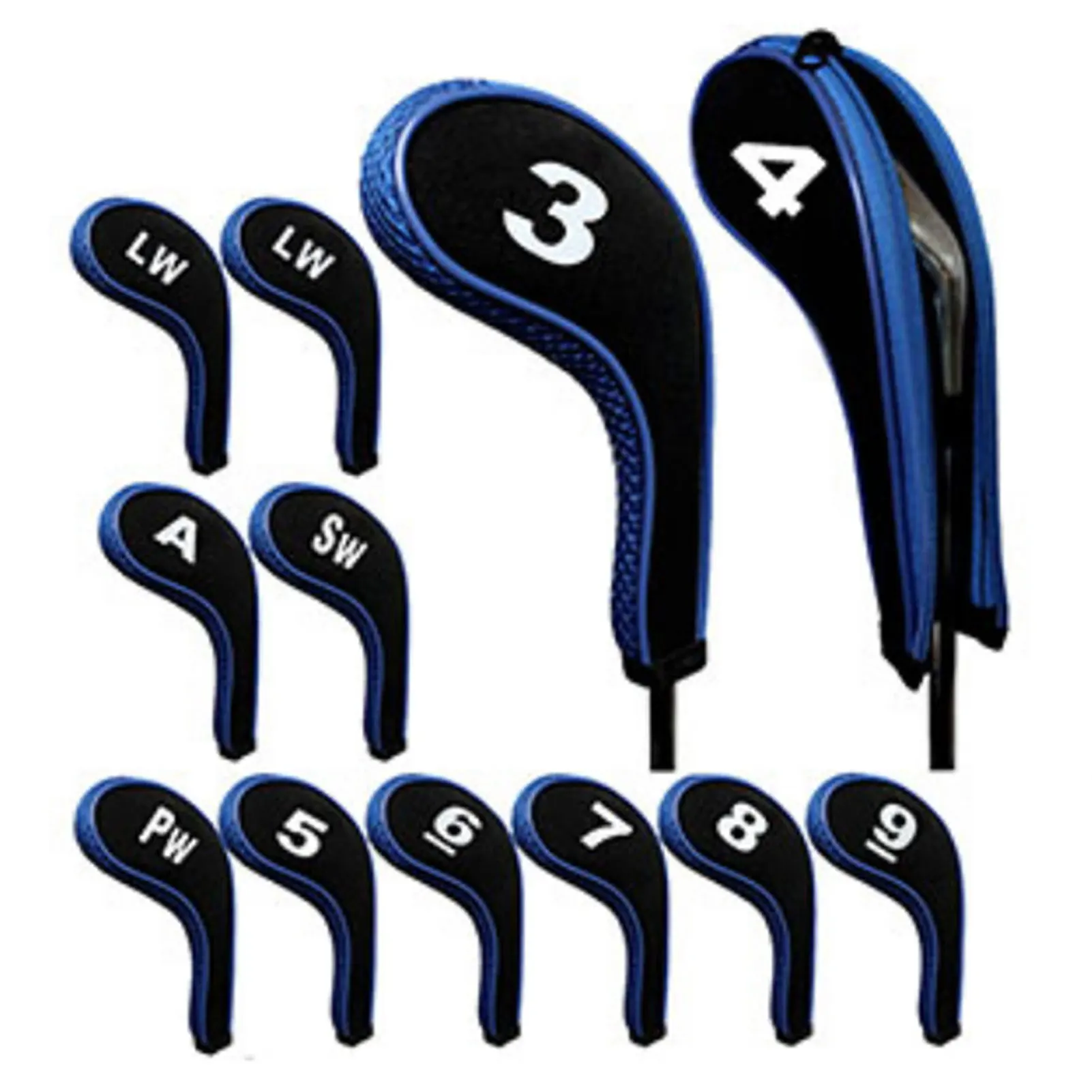 Golf Iron Headcovers 12-delig Neopreen beschermende clubhoezen voor wiggen en hybriden Schokbestendig Wit Geel Rood Blauw Zwart