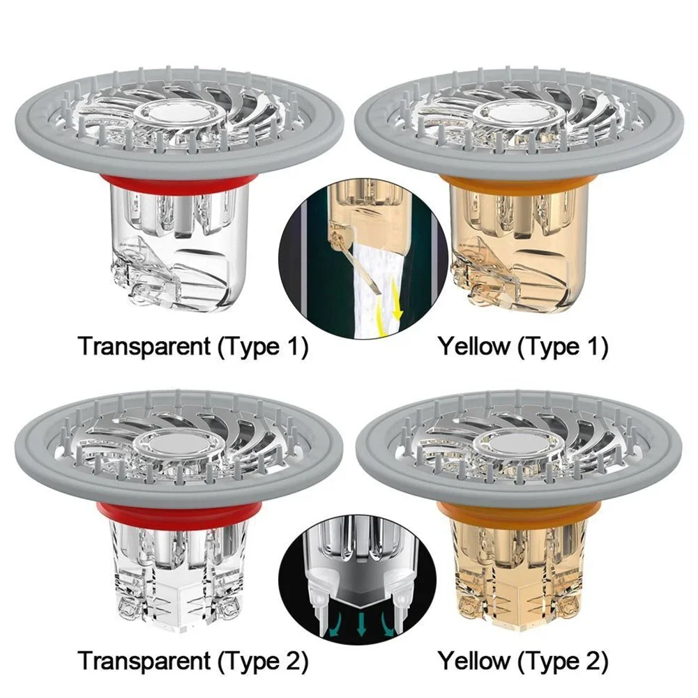 Noyau de drainage de sol en ABS pour tuyaux de diamètre 33mm 45mm, prévention efficace des cheveux et des odeurs, transparent ou jaune, document