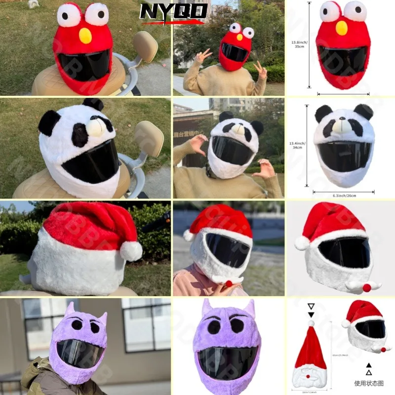 

Moto Helmet Protection Headgear Cover Cartoon Fluffy Plush Set Suitable for LS2/GSB/TORC Safety Trendy Riding Helmet Cover