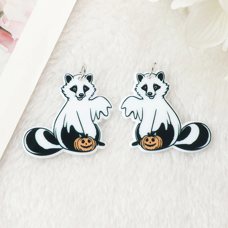 10 Pcs/Lot Halloween Charms Acrylic Raccoon Ghost Fashion Accessories For Jewelry Diy Making