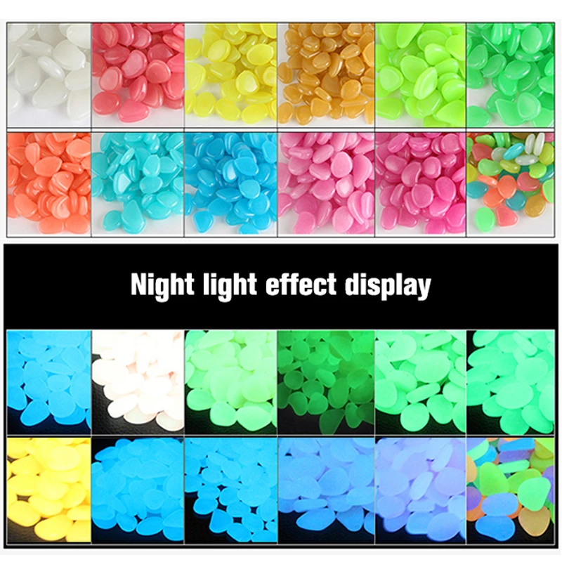 10PCS Fluorescent Pebble Fish Tank Decoration Luminous Stones Light-emitting Artificial Pebbles Lawn Garden Yard Decor