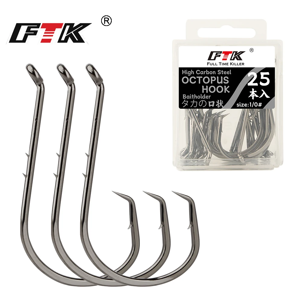 FTK Fishing Hooks Fishing Octopus Circle Hook 1-6#-50PCS 1/0-8/0#-25PCS Carbon Steel Chemically Sharpened Hooks Fishing Tackle