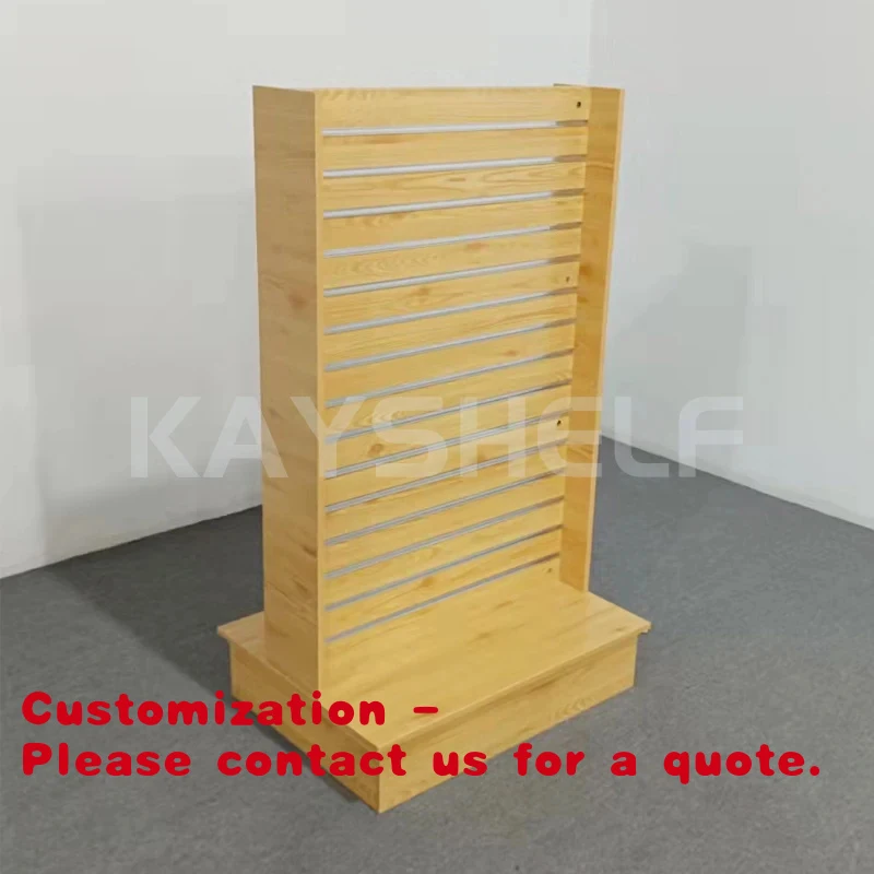 

Customize.Maple Color Wooden Slat Wall Merchandiser Double Sided Slatwall Display Stand