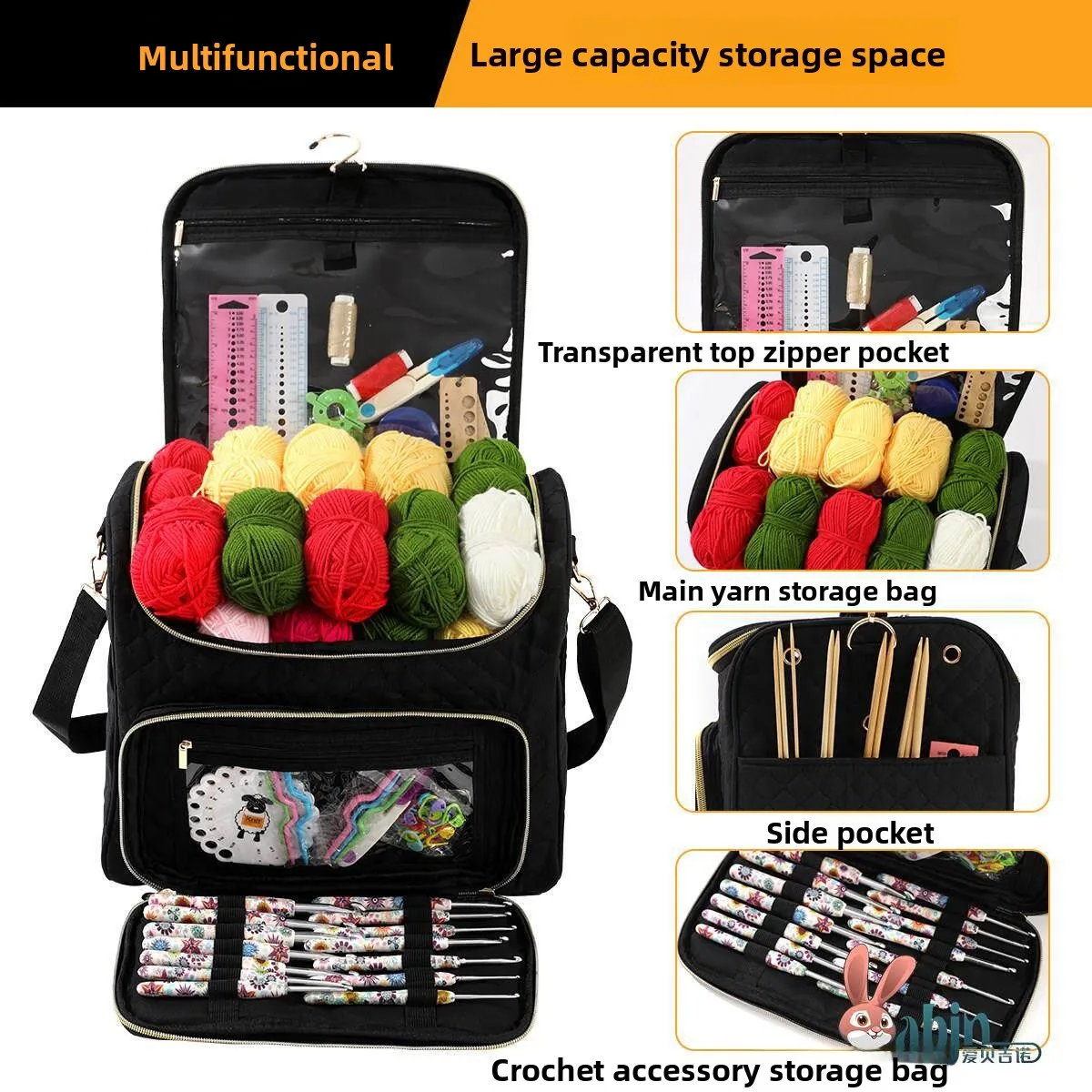 Large Capacity Yarn Storage Bag DIY Knitting Tool Organizer Multi-Functional Hanging Bag Soft Suede Pure Color Makeup Bag