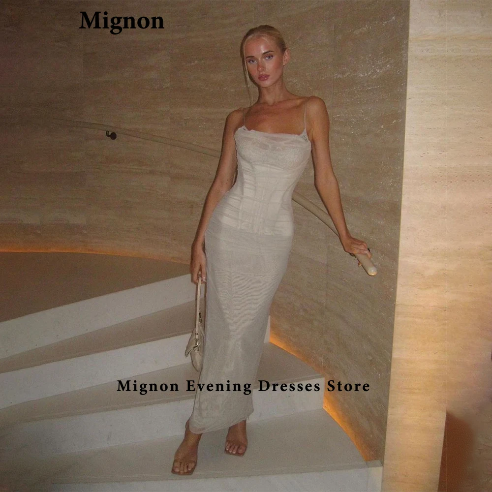 فستان سهرة حورية البحر من Mignon-Organza ، طوى ، حزام سباغيتي ، سحاب ، فتحة تول ، خط ، خادمات زفاف ، أبيض ، مثير