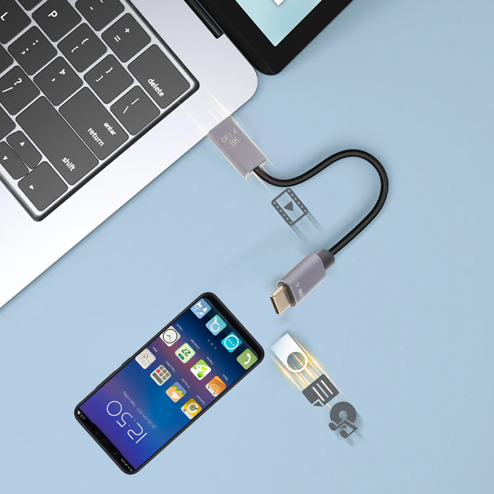 

Кабель USB-C - DisplayPort, 6 дюймов, 4K 60 Гц, адаптер 1.4 для монитора, проектора, видеоконвертер Type-C, игровой кабель