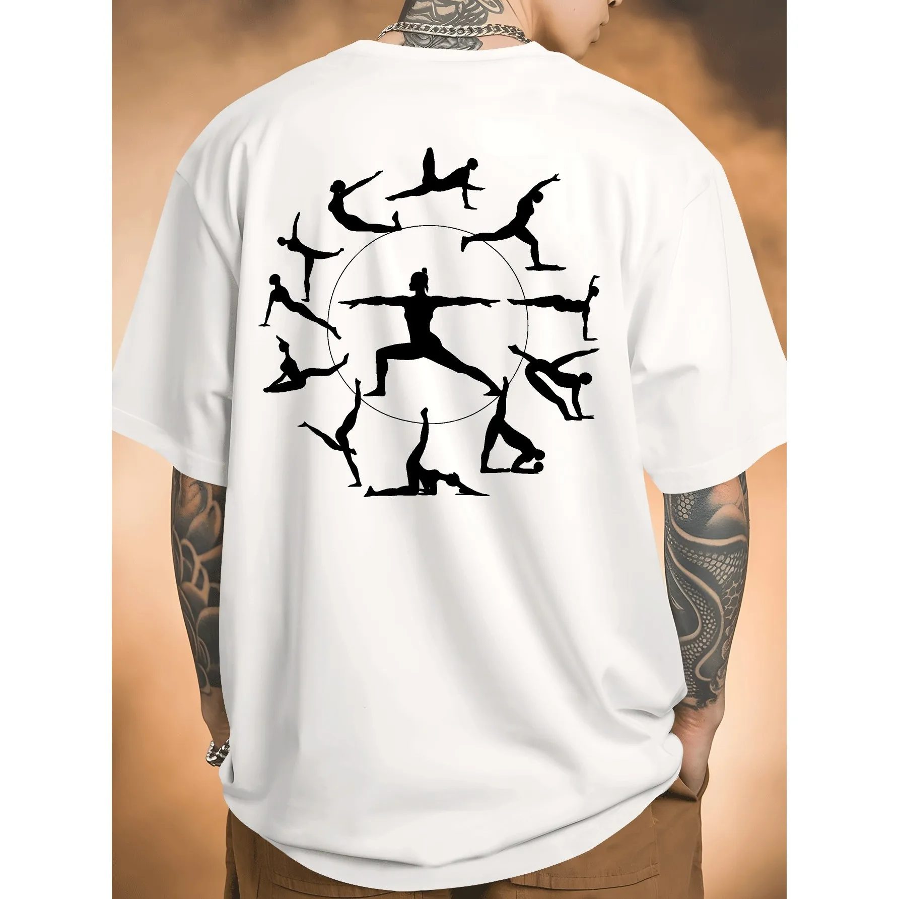Yoga Poses Graphic Men's Short Sleeve Cotton T-Shirt Breathable Summer Casual Tee