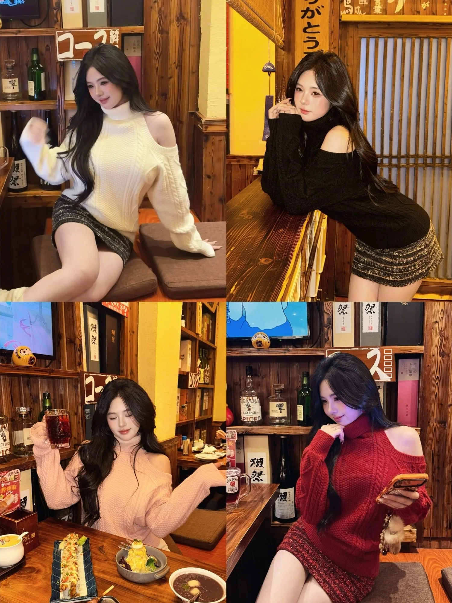 

Cute Face Hero Winter Lover High Collar oulder Bared Slimming Autumn Winter Cisas Red Knitted Sweater Coat Korean Sle