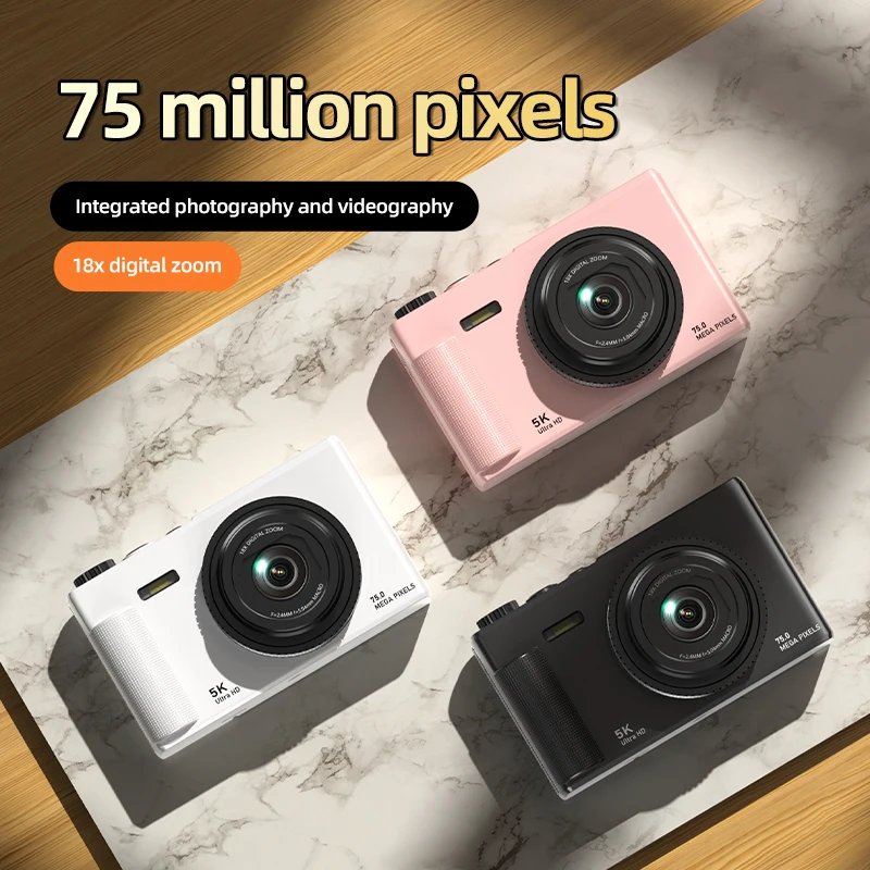 

Цифровая камера 5K 75 Мп, 18-кратный зум, автофокус, камера для видеоблогов, 2,8-дюймовый поворотный экран на 180 градусов, поддержка памяти до 256 ГБ для путешествий.