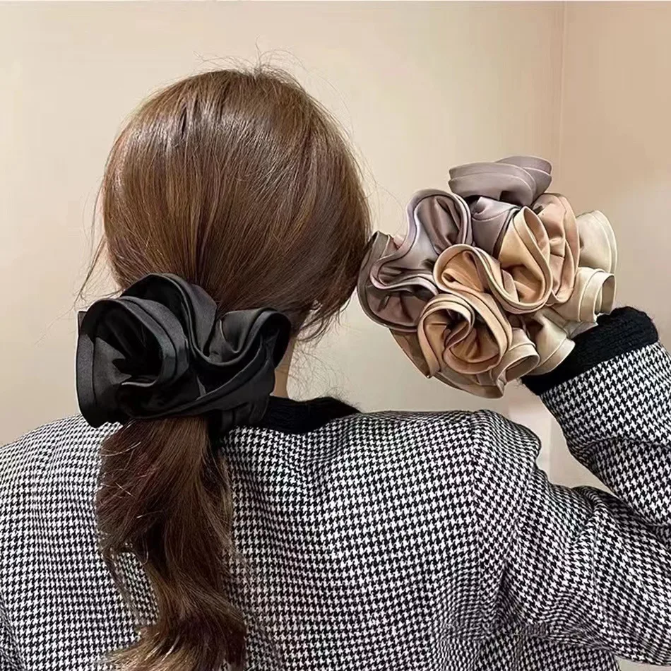 2023 Korean Solid  Color Silk Scrunchie Fashion Grace Elastic Hair Bands Girls Ponytail Scrunchies Headwear Hair Accessories