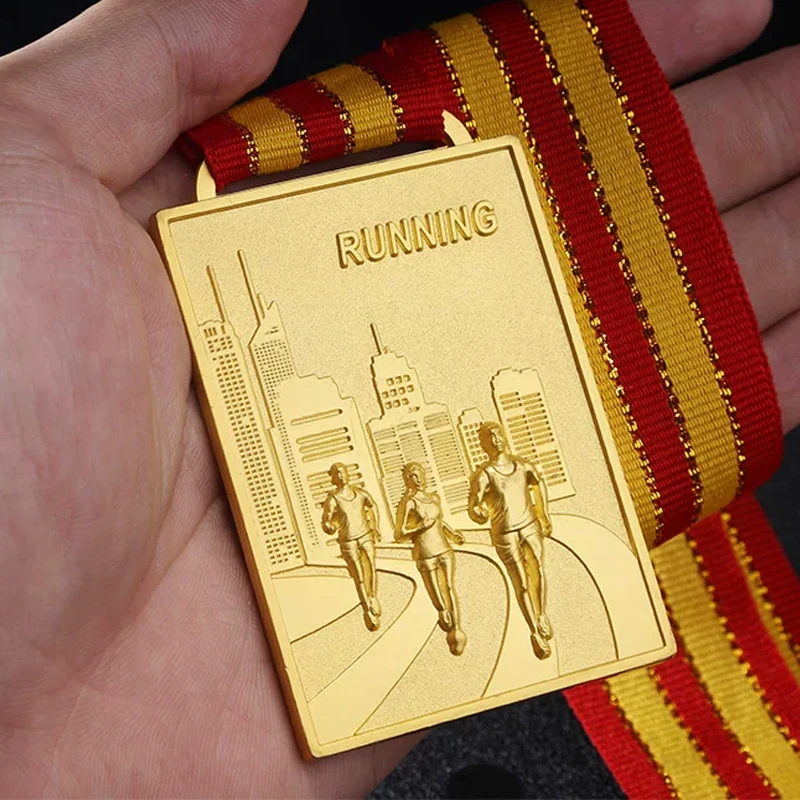 Customization Marathon Rectangle Metal Medal, Creative Running Competition Souvenir, Sports Awards, Hanging Around the Neck, 3Pc