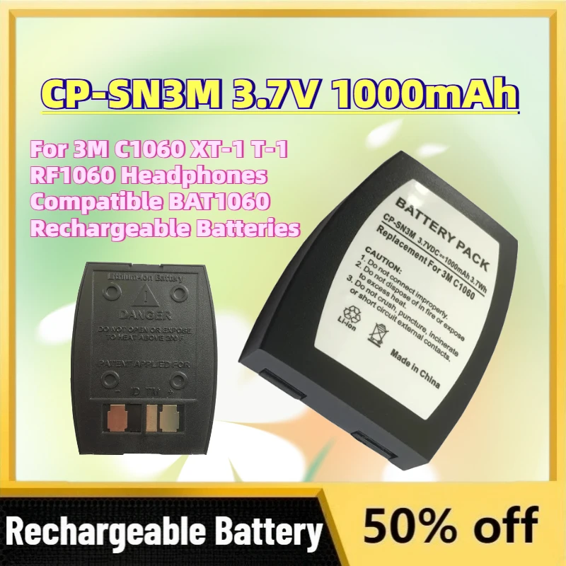 

In Stock CP-SN3M 3.7V 1000mAh Li-Ion Battery for 3M C1060 XT-1 T-1 RF1060 Headphones Compatible BAT1060 Rechargeable Batteries
