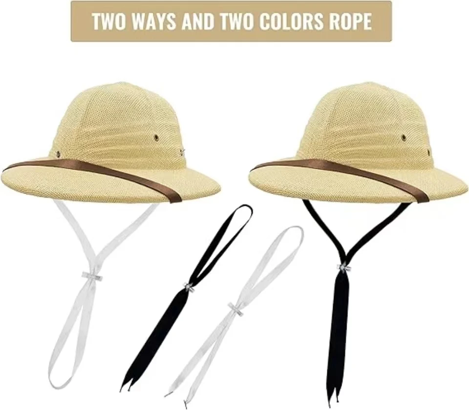 100% Straw Helmet Pith Sun Hat Summer Men Vietnam War Army Hat Dad Boater Bucket Hats Safari Jungle Miners Cap