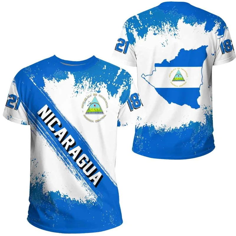 Nicaragua Flag 3D Printed T Shirt For Men Outdoor Sports Fitness T-shirt Tops Street Summer Short Sleeves Oversized Tee Shirts