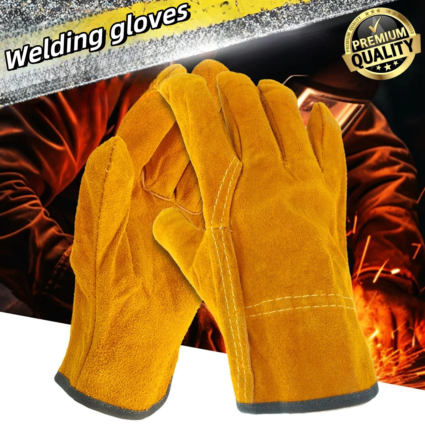 

Cow Leather Welder's Gloves Temperature Resistant Fire-Proof Cowhide Work Safety Gloves Hands Protection Anti-Cut Garden Gloves