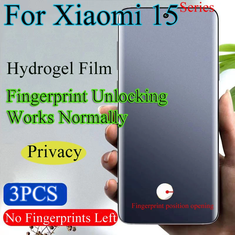 Xiaomi15Pro Soft Screen Protector For Xiaomi 15Pro Privacy Hydrogel Film Xiaomi 15 Pro Fingerprint Unlocking Works Mi15 Peeping