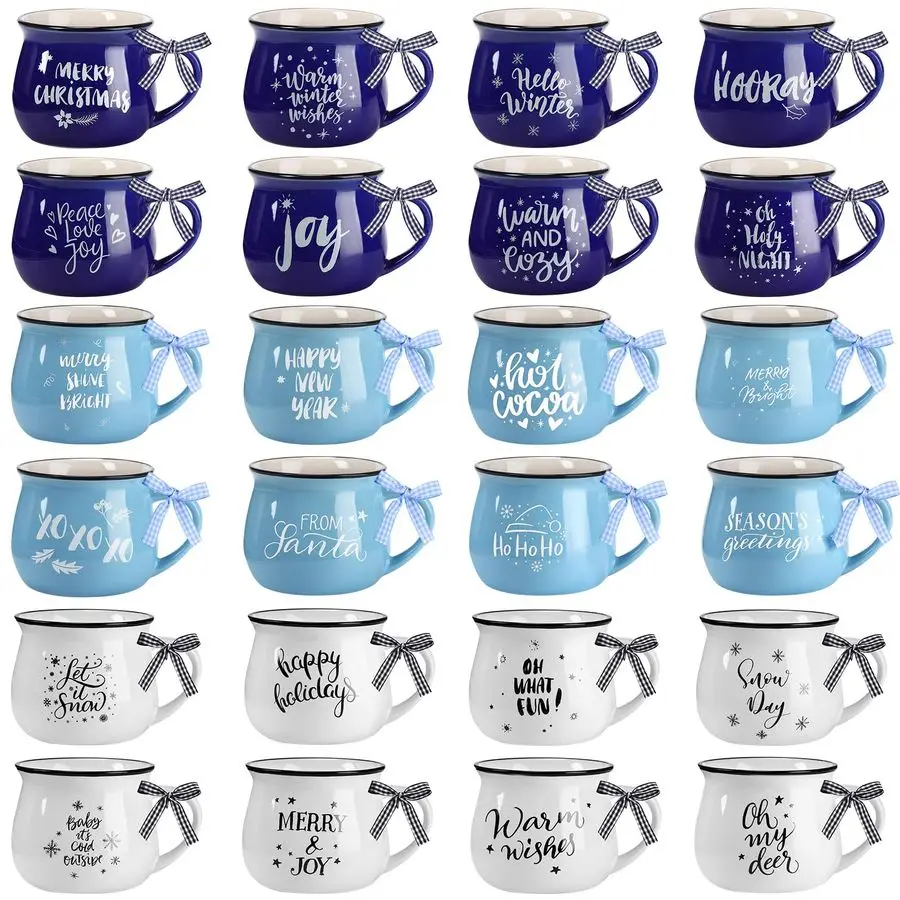 

24 Pcs Christmas Coffee Mugs, 12 oz Ceramic Mug Gift Holiday Hot Cocoa Tea Cups for Family Friend Staff Winter Holiday Gift Scho