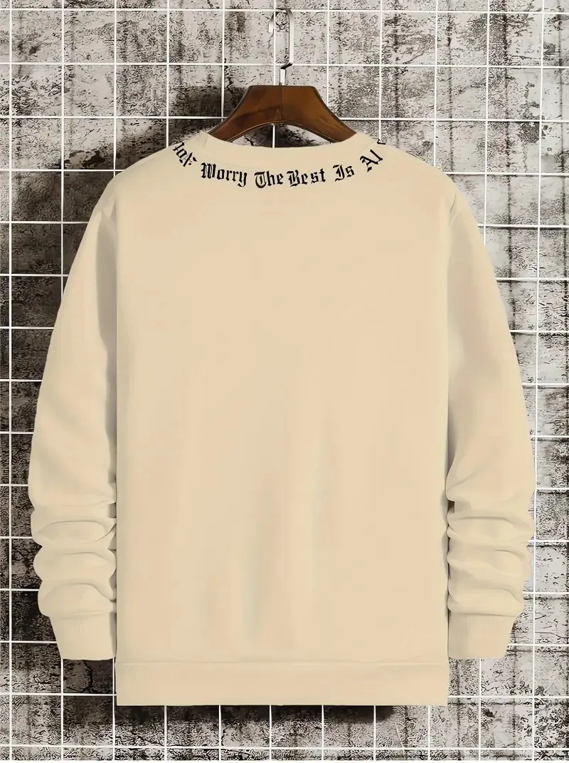 The new men's round-neck hoodie for Spring and Autumn 2025 features a casual and comfortable 3D letter print on the street