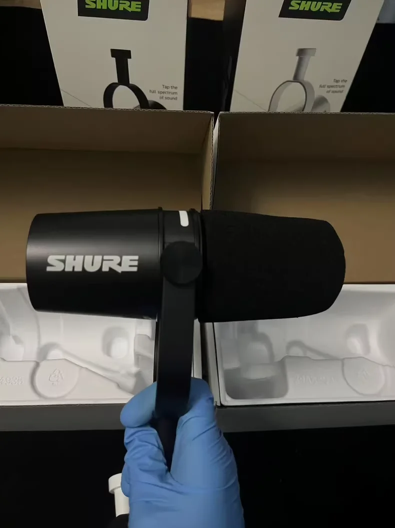 Shure MV7+ dynamic podcast microphone features voice isolation technology and studio-quality streaming and podcast LED panels