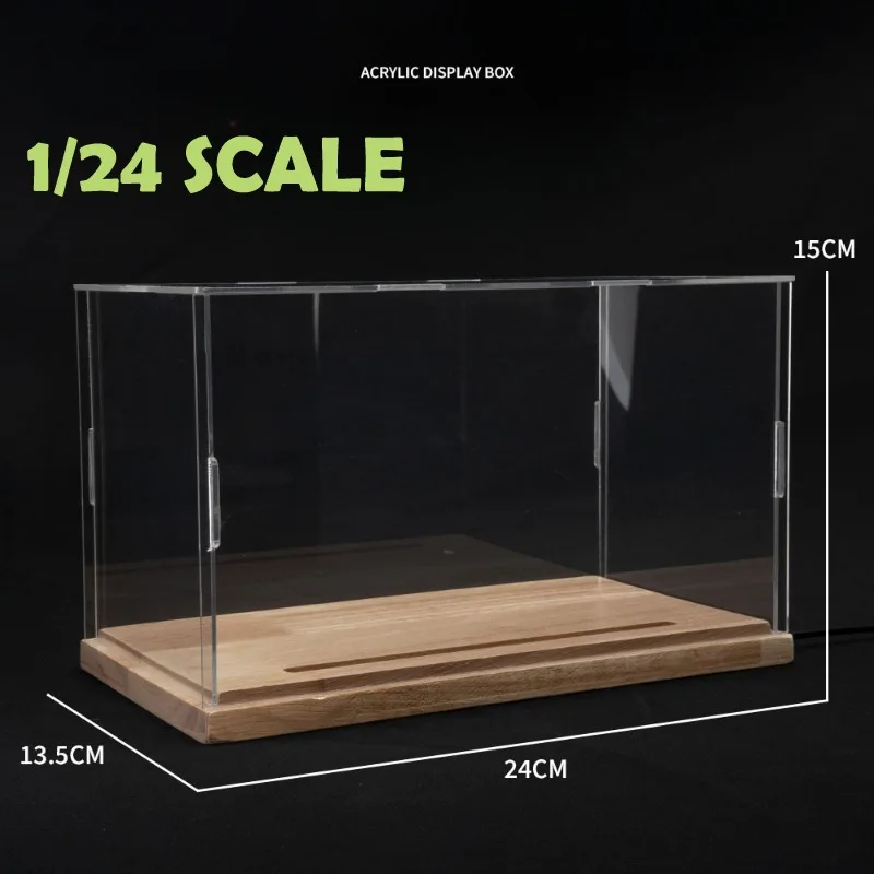 Acrylic Display Box with LED Light Suit for 1/32 Scale 1/24 Scale Car Model Wood Transparent Dust Proof Storage Holder