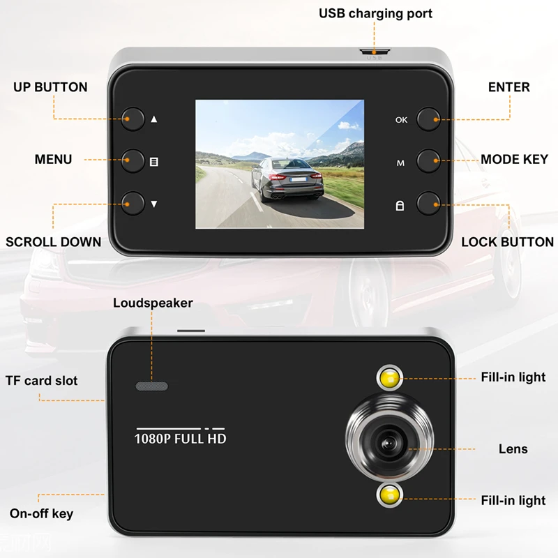 2.2 Inch Car DVR Dash Camera Full 1080P Loop Recording Motion Detection Drive Recorder Wide Angle Night Vision Dashcam