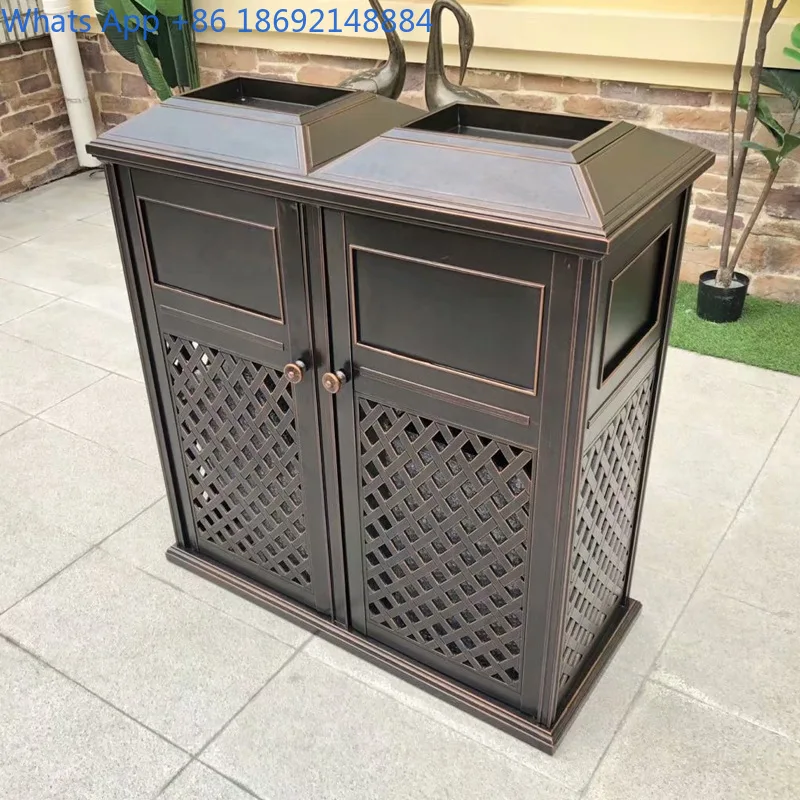 Outdoor Large Capacity Trash Can with Lid Simple Modern Hotel Garden Courtyard Cast Aluminum