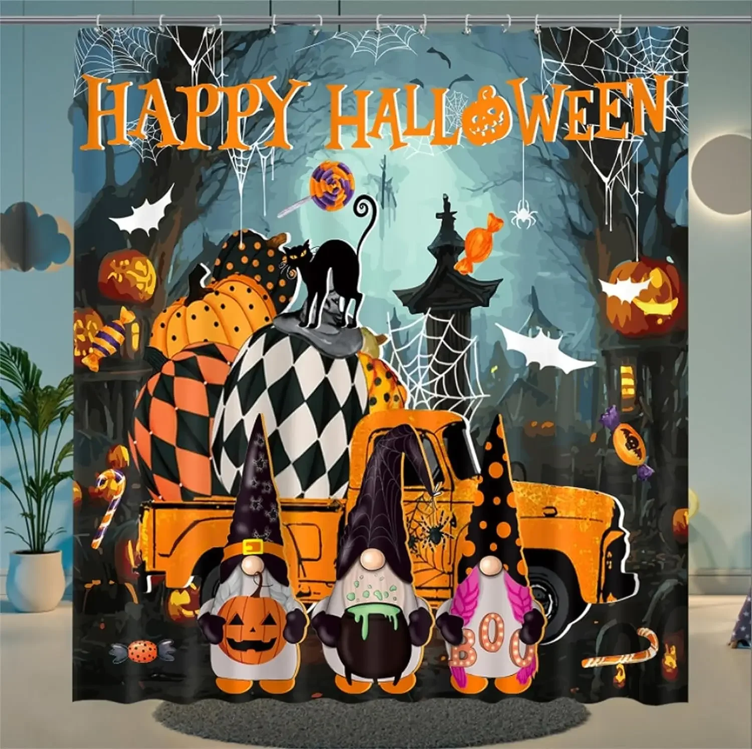 

Halloween Shower Curtains Fun Cute Pumpkin Gnome Ghost Witch Spooky Fabric Shower Curtain Decor Halloween Party Favors Supplies
