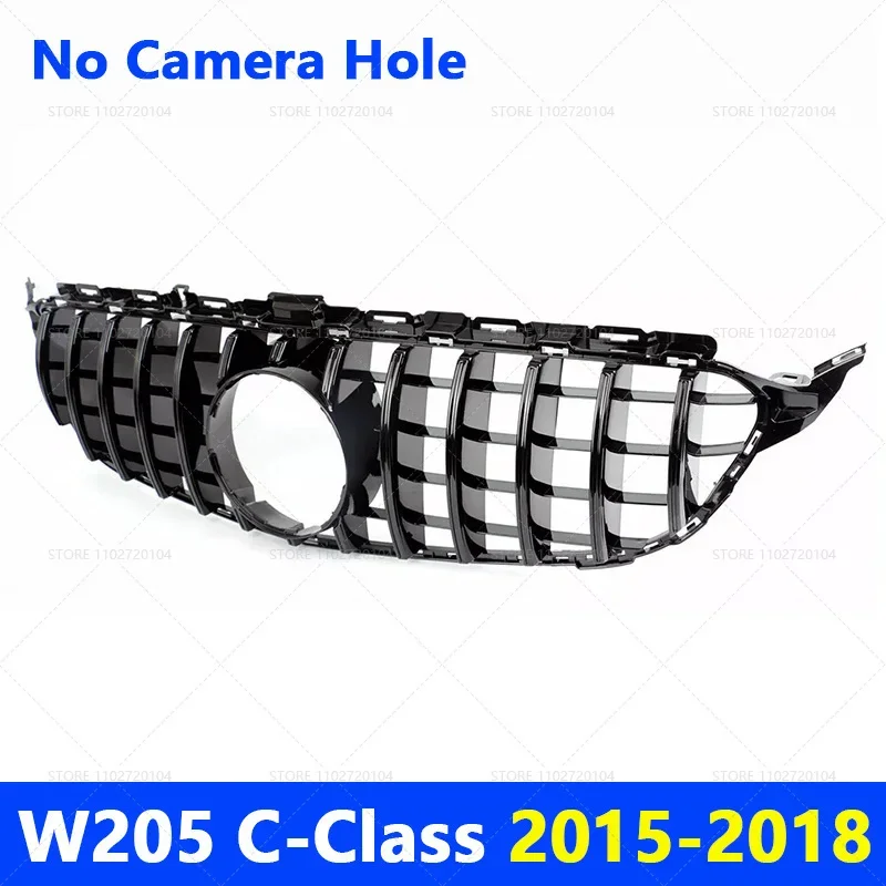 for 2015-2018 2019-2021 W205 C-Class Mercedes Benz C180 C200 C250 C300 C400 GT Front Bumper Grille Hood Grill With Camera Hole