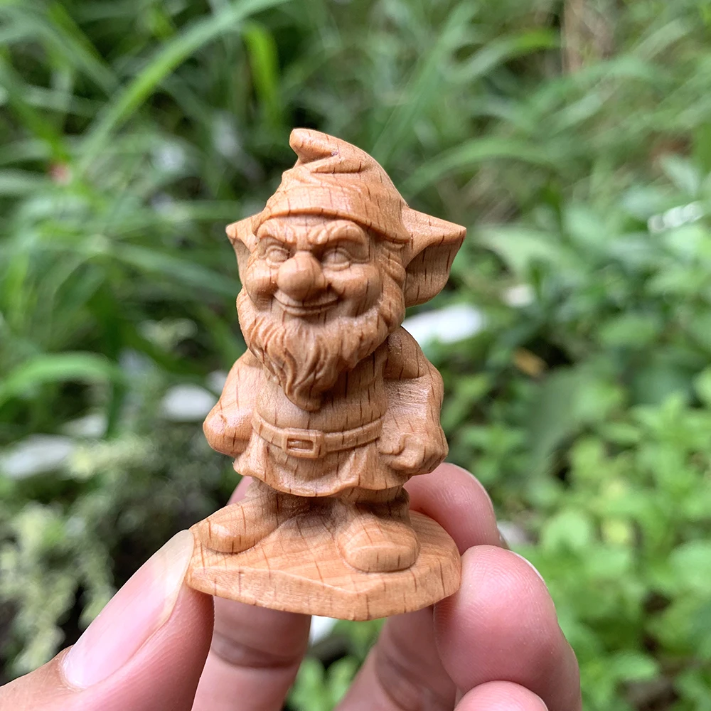 1.9 Inch Hand-Carved Wooden Goblin Dwarf Statue Ornament Suitable for Halloween Decorations, Creative Desktop Ornaments, Bedroom, Interior Decoration, New Year Gifts, Home Decor, Centerpiece Decoration